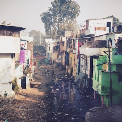 Grunge stone houses in poor area of historical Indian town.