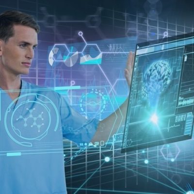 Male healthcare professional using digital health tools