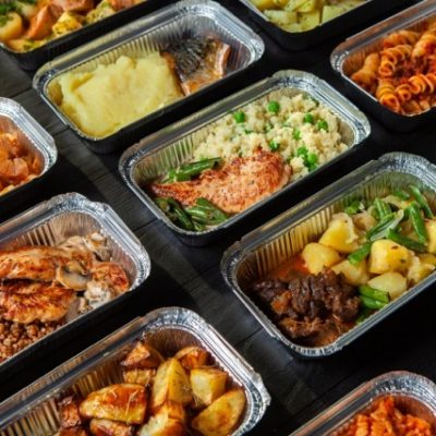 Food portion sized displayed on a table.