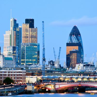 City of London skyline at night.