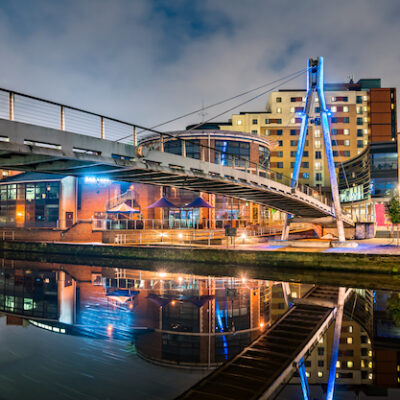 Footbridge across the Aire River in Leeds, England.