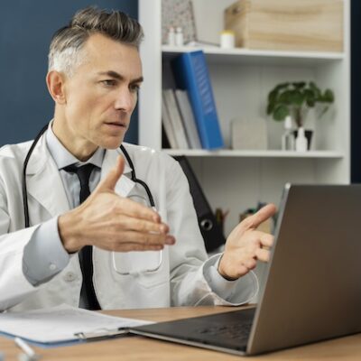 Doctor offering medical tele-consultation.