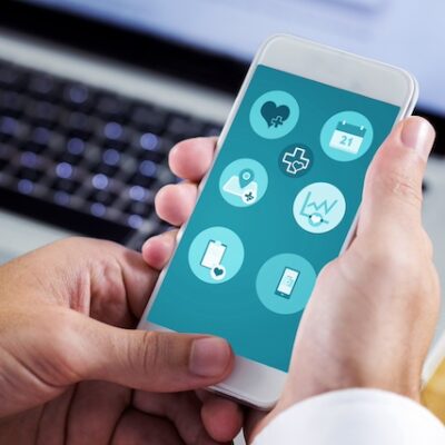 A man using mobile health maps.