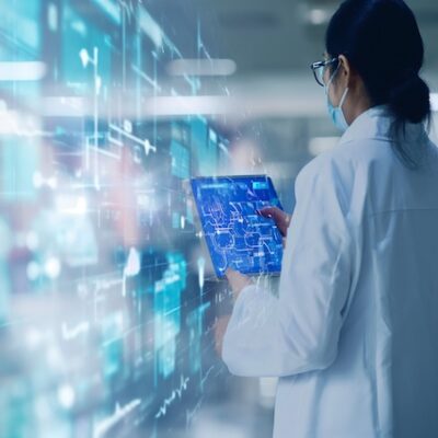 Healthcare professional using digital health tools.