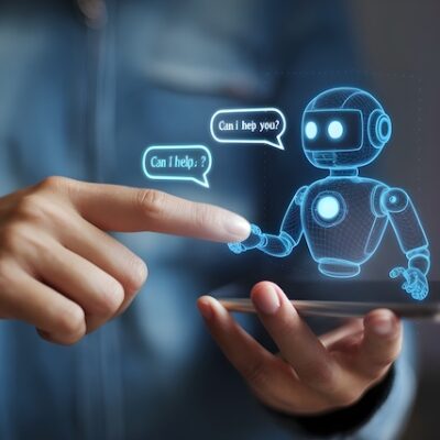 Concept image of a person chatting to a chatbot.