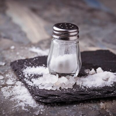 White salt in shaker.