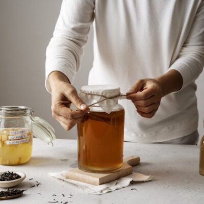 Man preparing kombucha.