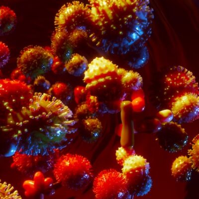 Bacteria, virus or other pathogen cell in blood stream, concept image.