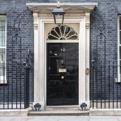 Entrance door of 10 Downing Street in London.