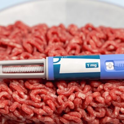 Ozempic Insulin injection pen and raw minced meat for diabetics and weight loss.