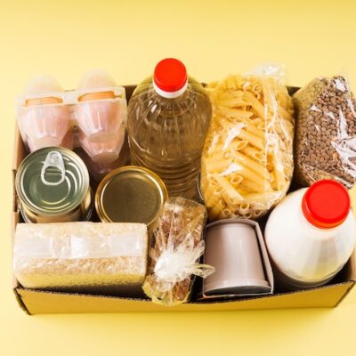 A tray of processed foods.