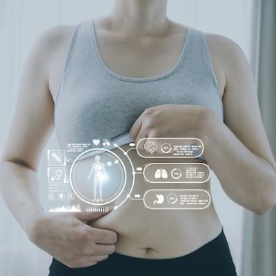 Woman with overweight with digital overlay concept image.