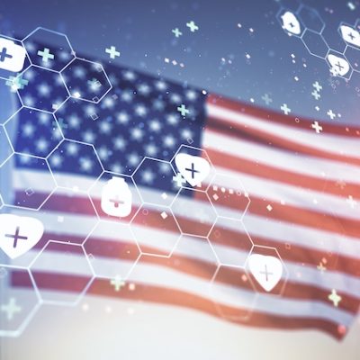 Abstract virtual medical illustration on USA flag.