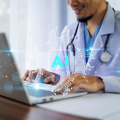Doctor AI learning on a laptop.