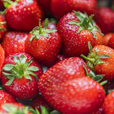 A box of strawberries.