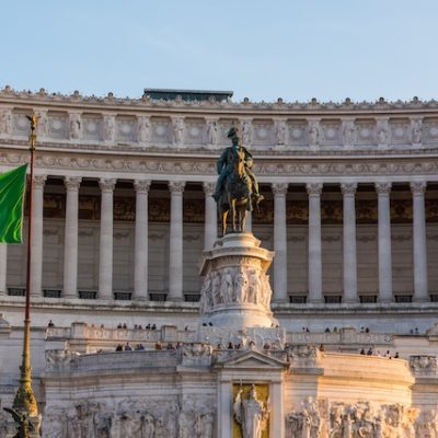 Front view of Altar of the fatherland at sunset.