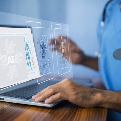 Doctor using AI tools in practice.