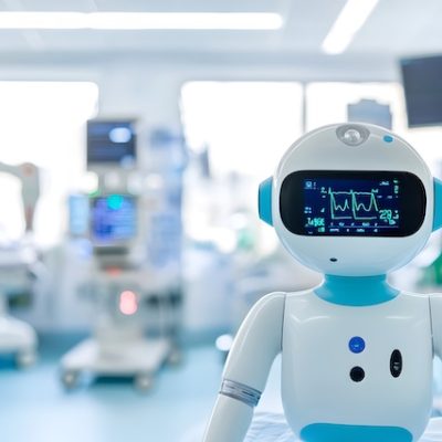 Robot in a hospital setting.