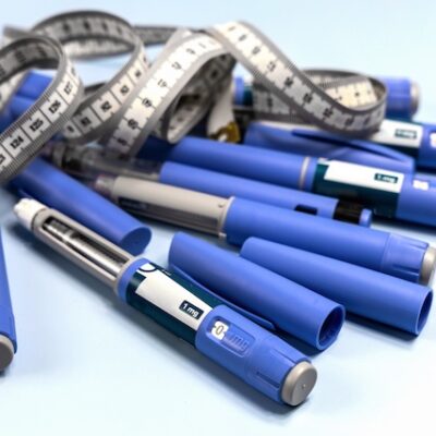 Ozempic pens and a tape measure.