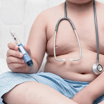 A young patient with holding an GLP-1RA pen.