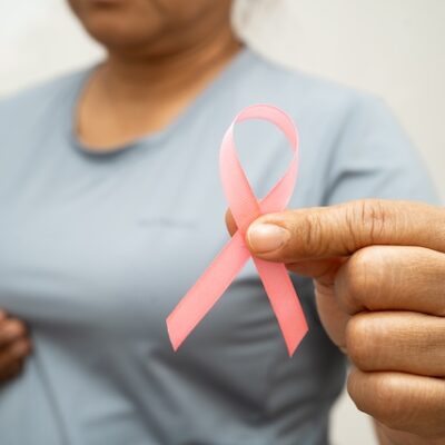 Woman representing a breast cancer charity.